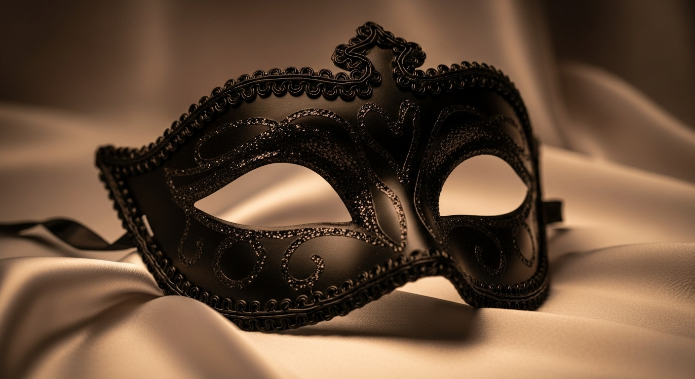 Black masquerade mask on satin
