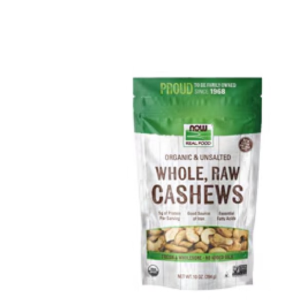 NOW Foods Organic Unsalted Whole Raw Cashews -- 10 oz